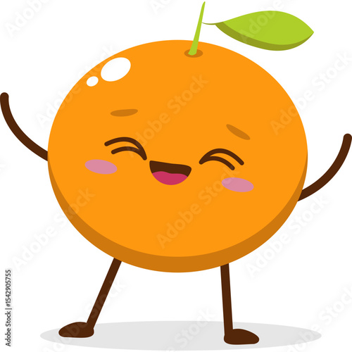 Cute orange character kawai vector for orange mascot. happy face, winking eye,. smile
