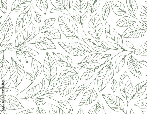 Seamless pattern with tree branches and leaves for surface design and other design projects. modern trend drawing in line art style. Delicate small leaves in watercolor.elegant, greenery, herb, print,