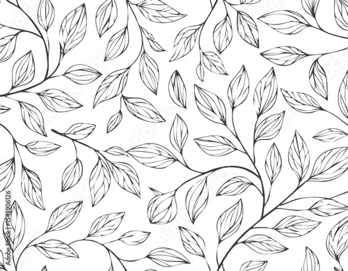 Seamless pattern with tree branches and leaves for surface design and other design projects. modern trend drawing in line art style. Delicate small leaves in watercolor.elegant, greenery, herb, print,