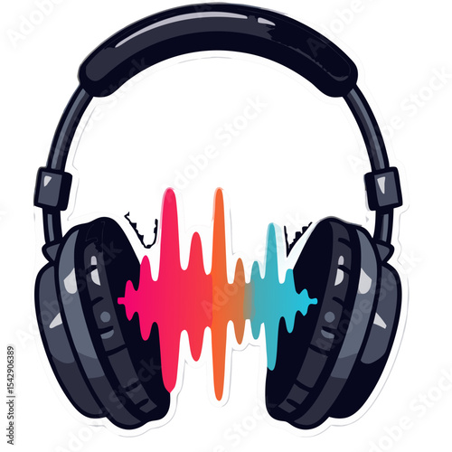 Colorful stylized illustration of headphones with a waveform suggesting music and sounds