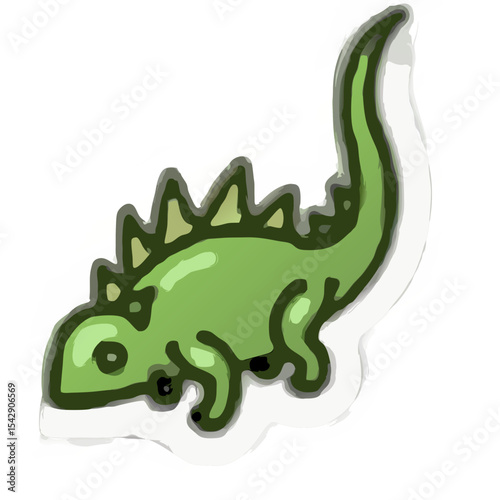 Cute green cartoon dinosaur drawing on a black background in a simple style illustration