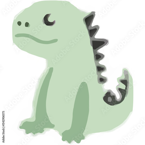 Illustration of a cute cartoon dinosaur in a simple, minimalist style against a black background