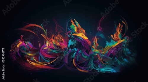 Abstract design with vibrant colors and flowing shapes.