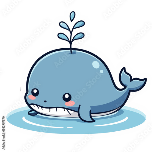 Adorable cartoon whale sticker with a splash fountain feature for fun and playful designs