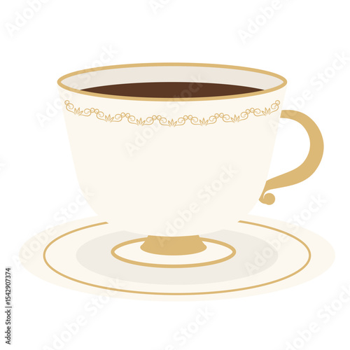 レトロでおしゃれなカップに入ったコーヒーのイラスト