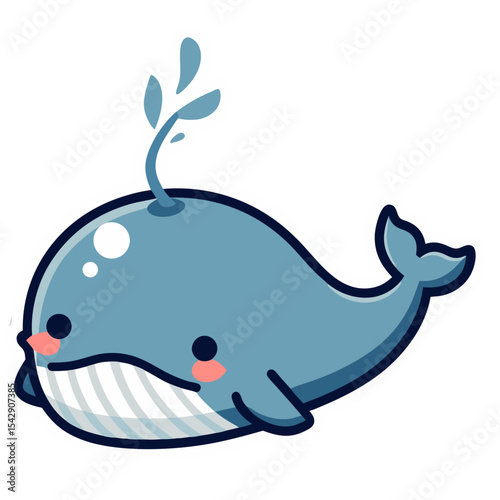 Cute cartoon whale sticker design, swimming in the ocean, great for kids and printables