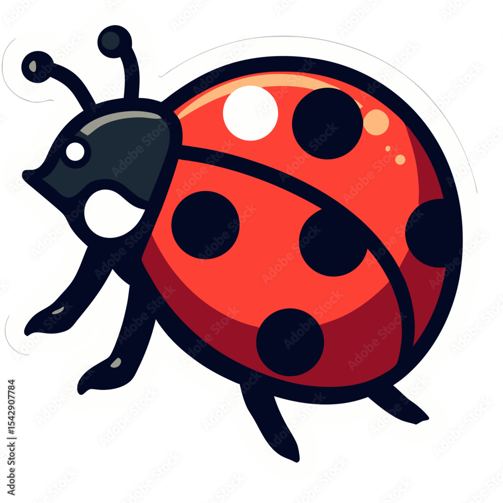 Fototapeta premium Vibrant cartoon ladybug illustration with a black background and a white border design