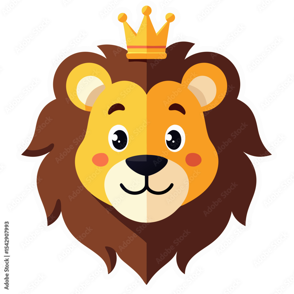 Fototapeta premium Cute cartoon lion illustration with a golden crown on a black background design