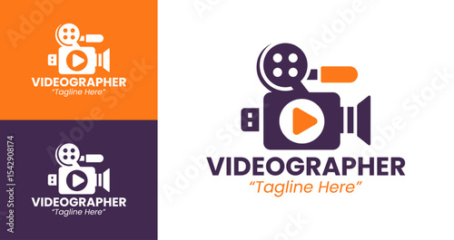 Creative Videographer Logo with Camera and Film for Professional Branding in Purple and Orange
