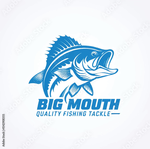 Big Mouth Quality Fishing Tackle Logo – Bold Blue Fish Emblem for Fishing Brand Identity