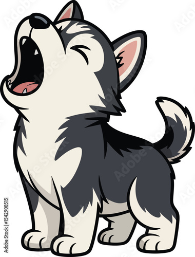 Cute cartoon husky puppy howling upward