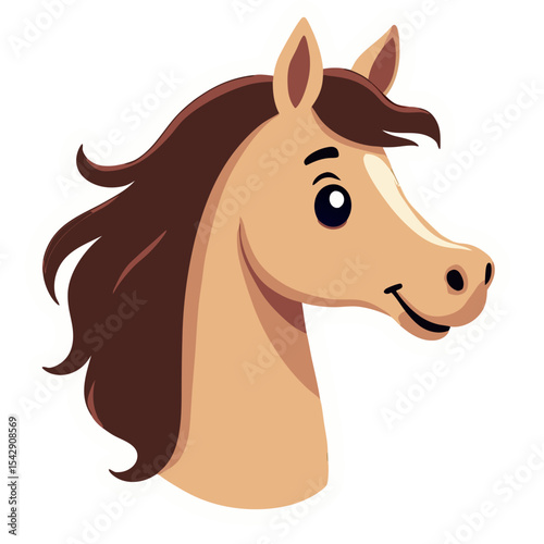 Cute illustrated cartoon horse head with a friendly expression and black background