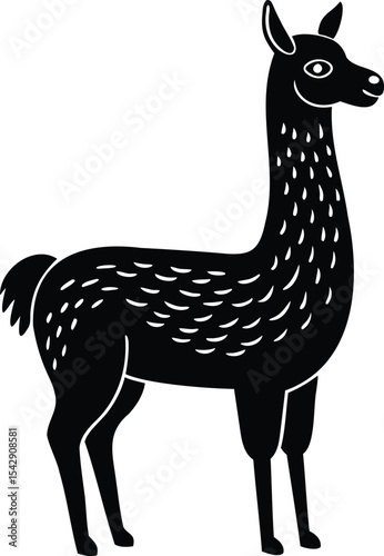 Stylized, Black and White Illustration of a Llama in Profile View