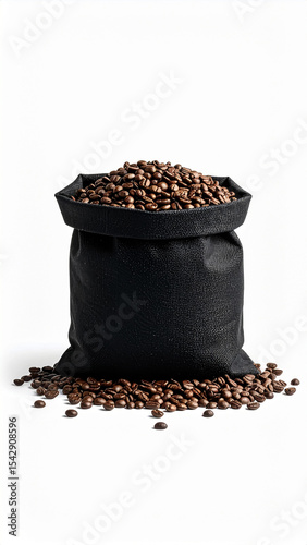 Black bag full of coffee beans fresh roasted coffee beans aroma