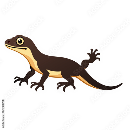 Cartoon lizard sticker on black background, white outline, digital art illustration