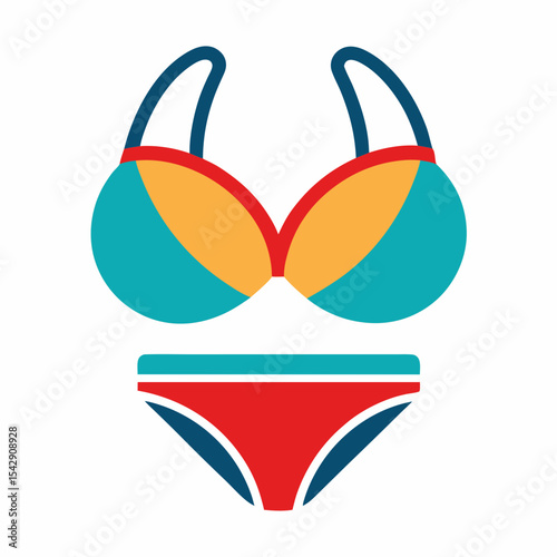 Modern beach bikini icon vector perfect for summer branding, swimwear designs, logos, and digital microstock graphic projects.