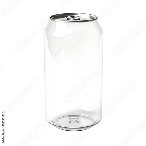Empty clear plastic drink can sealed with a silver ring pull tab lid mockup isolated on white background