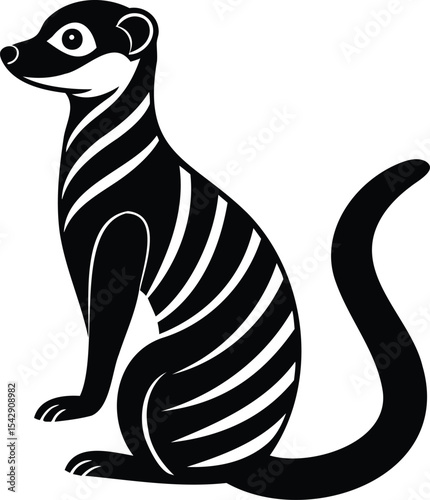 Fotografija Stylized black and white illustration of a banded mongoose sitting upright