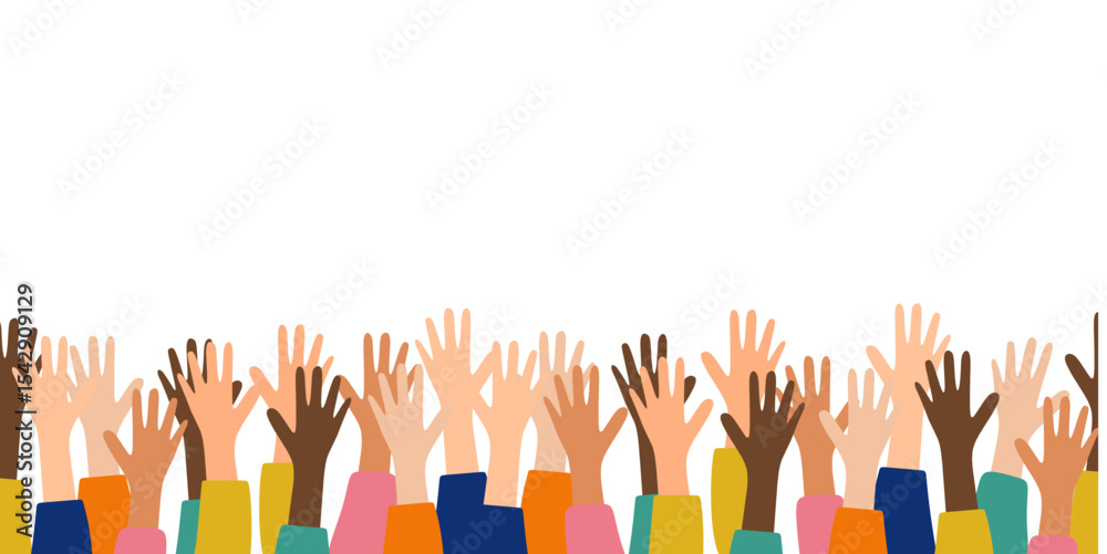 Fototapeta premium Friendship theme background, children's day, tolerance day, unity day, cooperation, with hand and skin color elements and with negative area for text