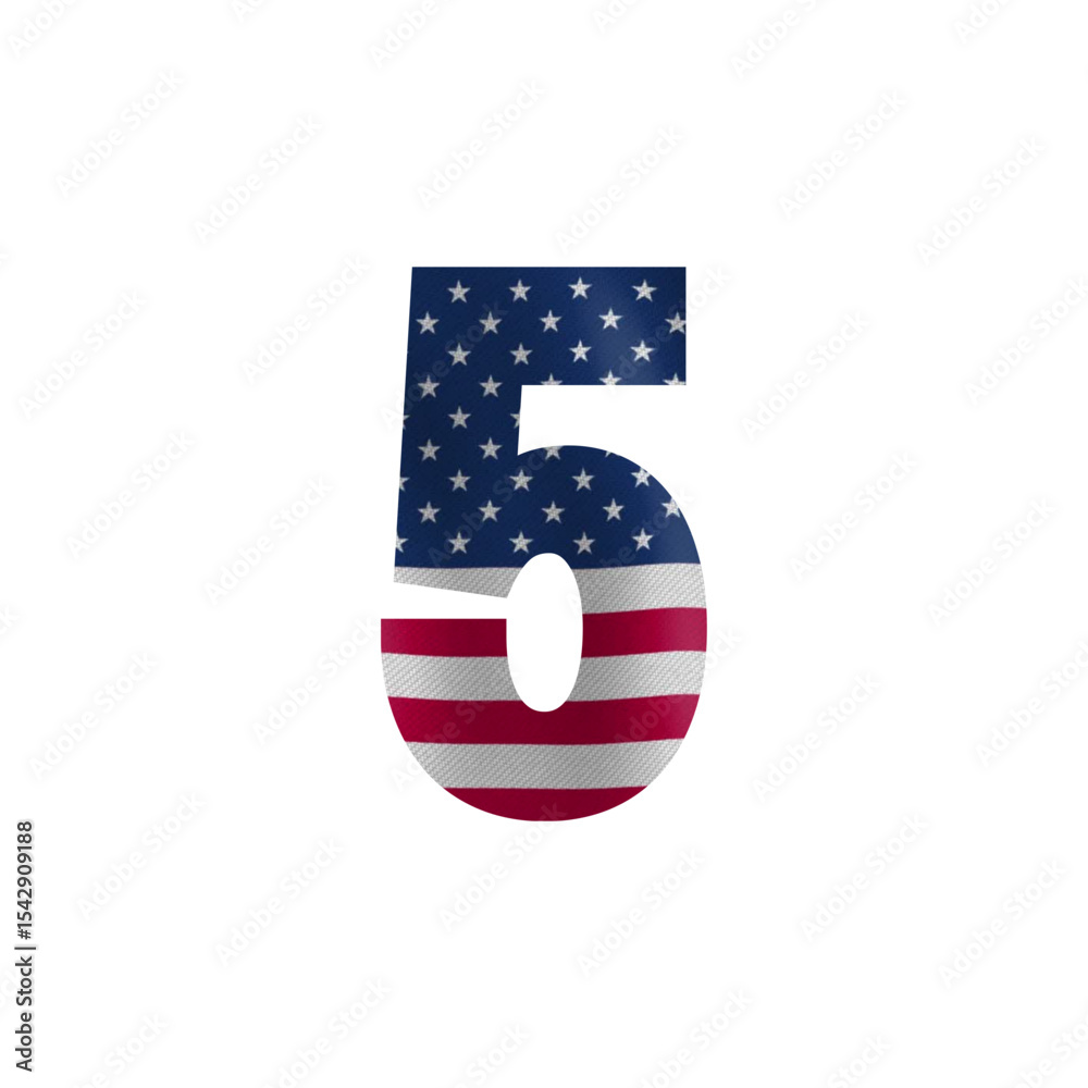 Obraz premium Patriotic Number Five American Flag Design, Vector Illustration