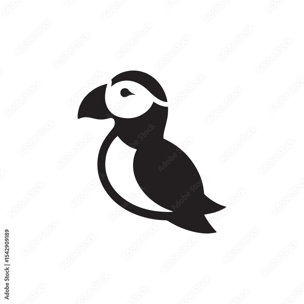 Obraz premium Charming Puffin Vector Silhouette Design – Bold Marine Bird Illustration with Upright Pose and Rounded Body, Ideal for Ocean Themes, Educational Prints, and Wildlife-Inspired Branding