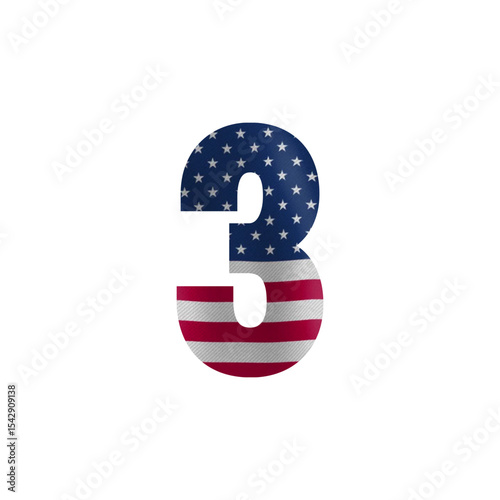 Patriotic Number Three American Flag Themed Digit Design