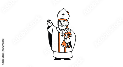 An Illustration of a Catholic Bishop with a Cross Symbol on His Head