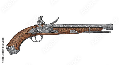 Historical Handgun A Classic and Ornate Flintlock Pistol A Relic from the Past