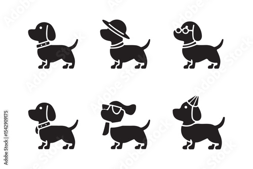 Simple and cute dog silhouette material collection, dog isolated black silhouette Vector illustration on white background