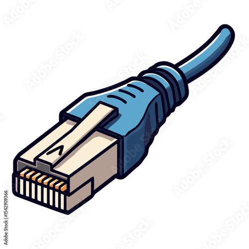 Cartoon illustration of an ethernet cable connector, ideal for technology and internet concepts