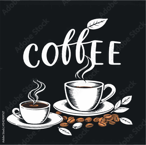 coffee, illustration, drawing, design, cafe, art, graphic, vector, cup, isolated, doodle, drink, cappuccino, breakfast, menu, black, espresso, shop, print, retro, background, drawn, caffeine, poster, 