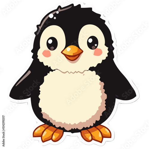 Cute cartoon penguin illustration with a happy expression against a black background