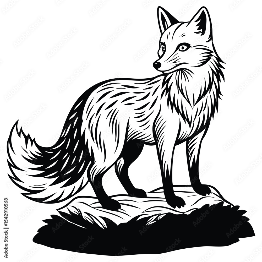 Fototapeta premium Majestic Fox Illustration Elegant Line Art of a Wild Animal
