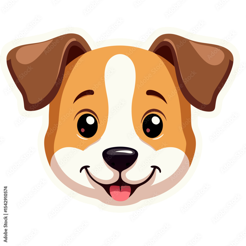 Fototapeta premium Cute cartoon dog head with a happy expression and a black background for use