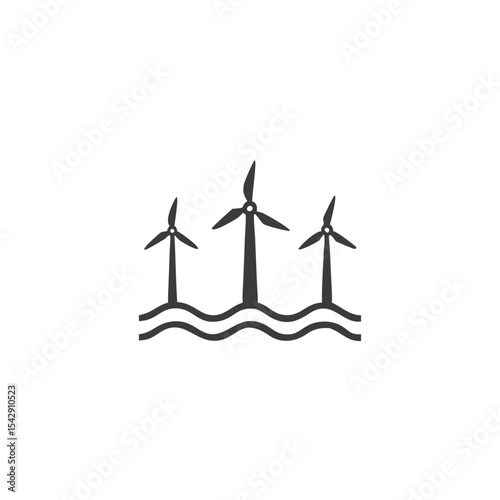 Offshore Wind Farm Icon Three Turbines Standing in Ocean Vector Silhouette Flat Icon Design