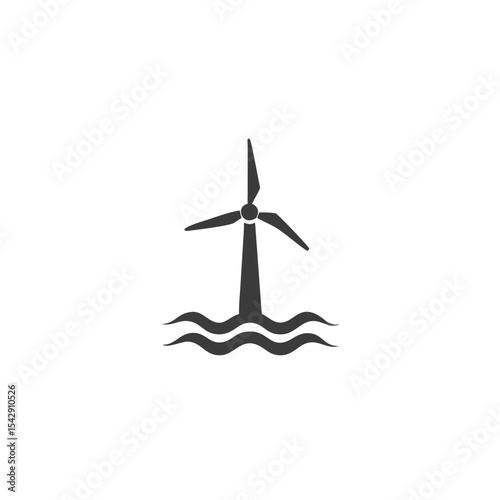 Offshore Wind Turbine Turbine Standing in Water Icon Vector Silhouette Flat Icon Design