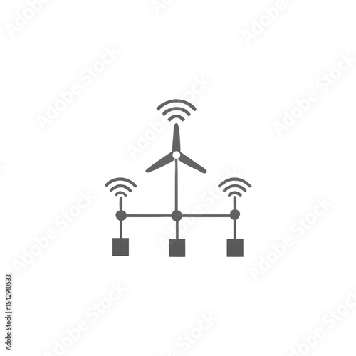 Smart Wind Grid Icon Network Icon with Turbines and Connections Vector Silhouette Flat Icon Design