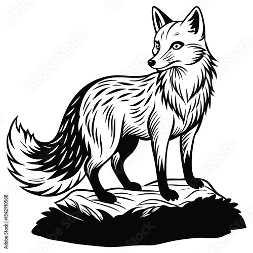 Majestic Fox Illustration Elegant Line Art of a Wild Animal