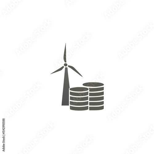 Wind Energy Cost Coin Stack Icon with a Wind Turbine Symbol Vector Silhouette Flat Icon Design