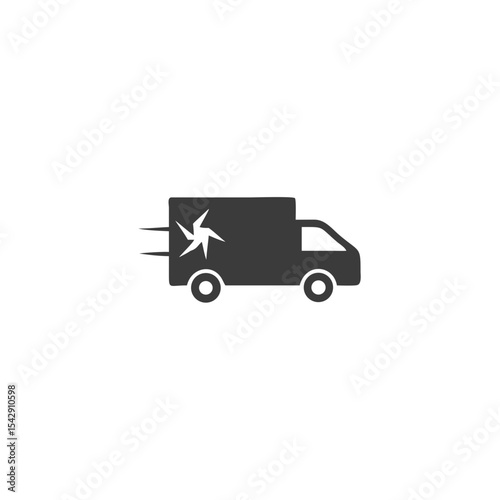 Wind Energy Delivery Truck Icon Delivery Van Icon with Wind Blade Symbol Vector Silhouette Flat Icon Design
