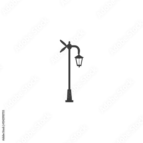 Wind Powered Light Street Lamp Icon with Mini Wind Turbine Vector Silhouette Flat Icon Design