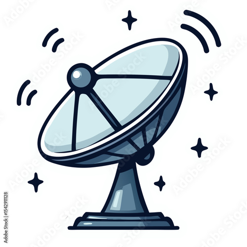 Cartoon Satellite Dish Icon on Black Background: Communication and Technology Concept