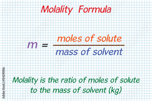 The molality of a solute  formula. School. Notebook. Cage. Homework.  Education. Science. Vector illustration.
