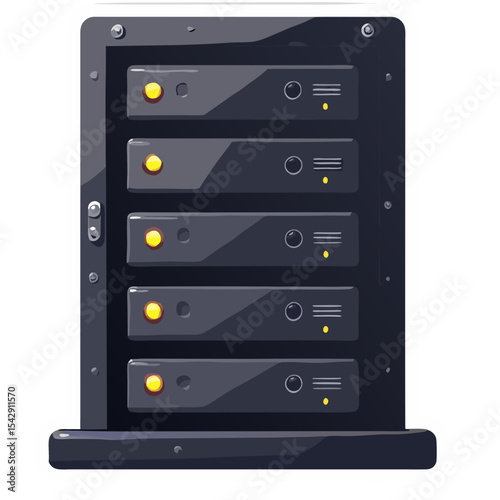 Illustration of a Server Rack Depicting Data Storage and Server Infrastructure