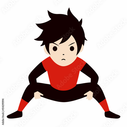Determined Anime Boy in a Low Fighting Stance Powerful Illustration