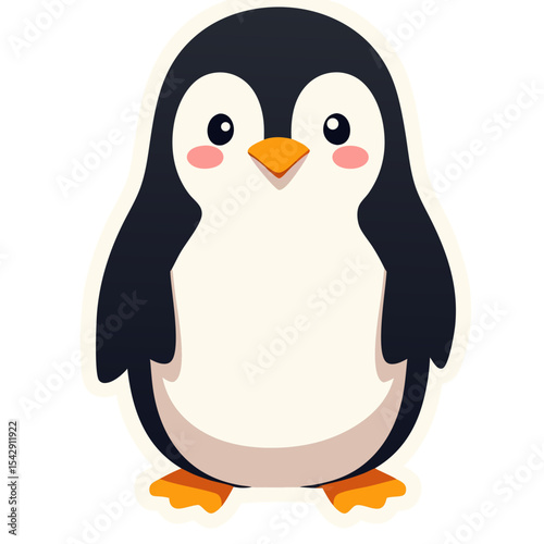 Cute cartoon penguin sticker with a white outline and a black background illustration