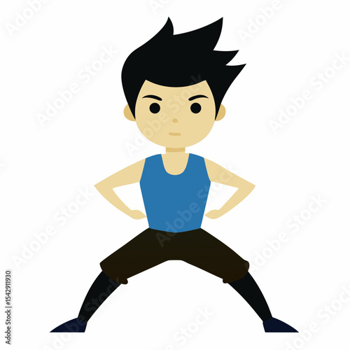 Cartoon Boy in a Low Squat Position  Fitness, Exercise, and Health Illustration