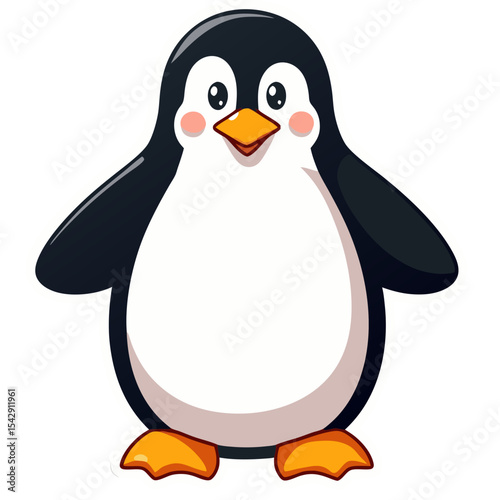 Cute cartoon penguin with a cheerful expression and a simple design on a black background
