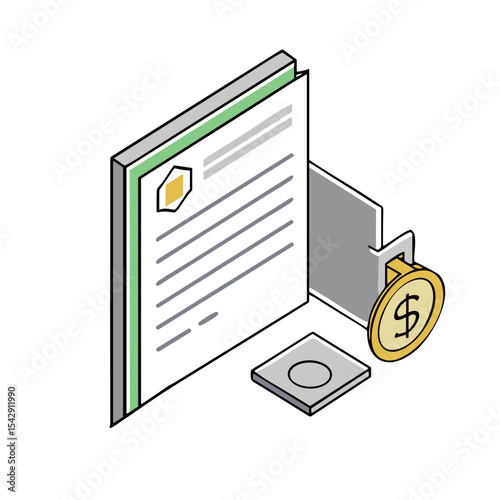 Contract Document Icon for Legal Services, Agreement Templates, Business Deal Platforms and Digital Signature Applications