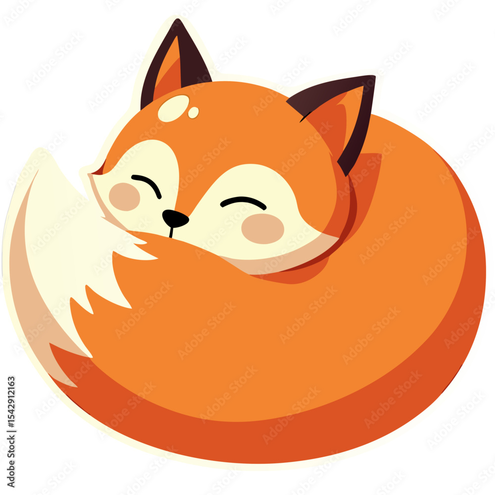Obraz premium Adorable Cartoon Fox Sleeping Peacefully: A Cute Illustration on Black Background